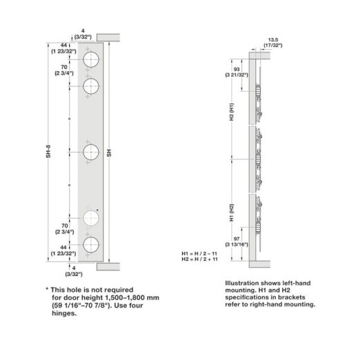 Bộ phụ kiện cửa trượt xoay Hafele 408.25.000 4 Chiều dài bộ phụ kiện cửa trượt xoay Hafele 408.25.000