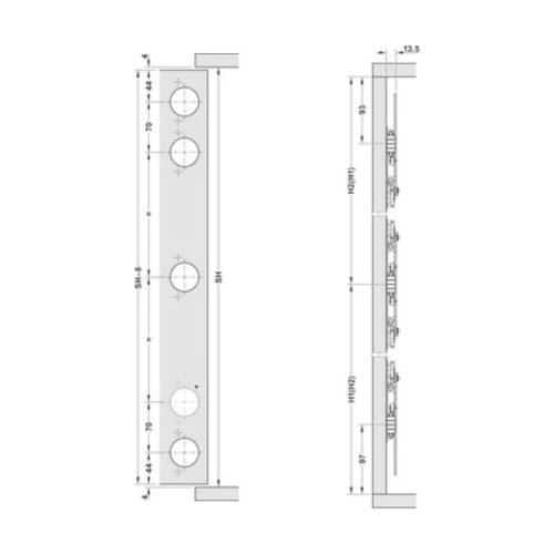 Chiều dài bộ phụ kiện cửa trượt xoay Hafele 408.25.001