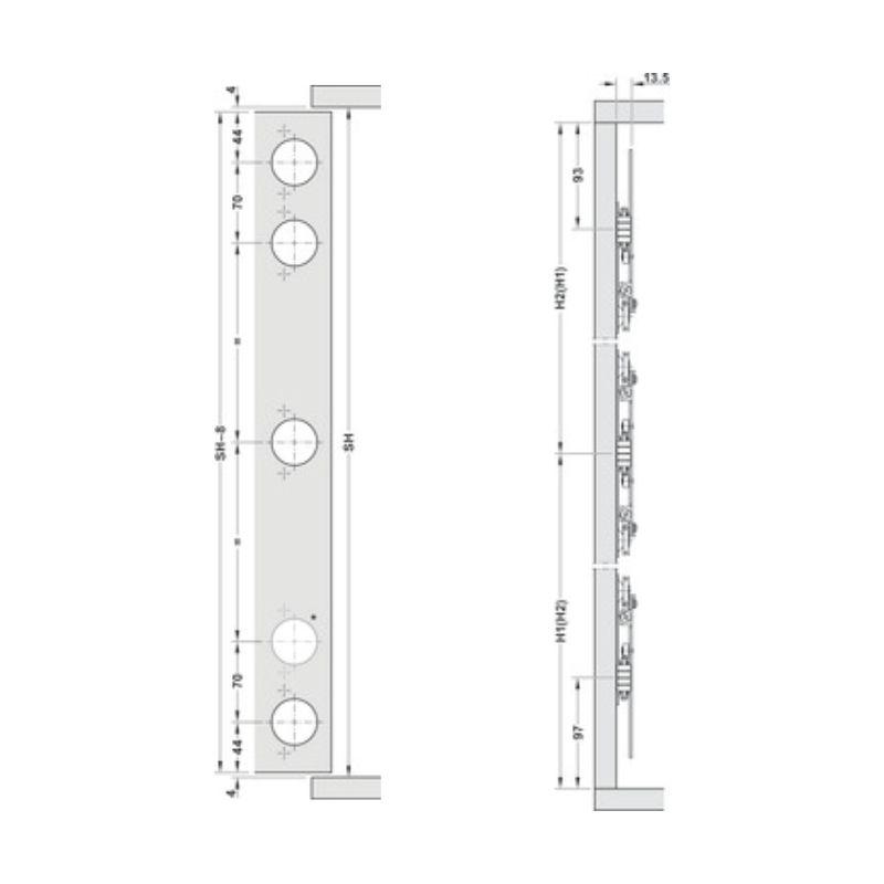 Chiều dài phụ kiện cửa trượt xoay Hafele 408.25.005 Chiều dài phụ kiện cửa trượt xoay Hafele 408.25.005