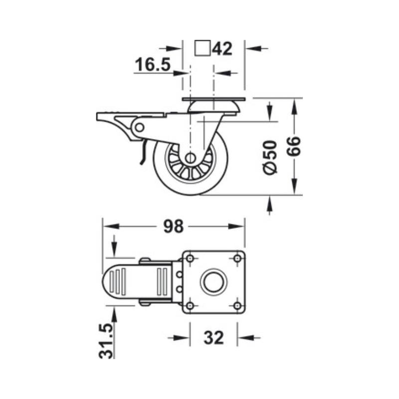 Kích thước Bánh xe cho đồ nội thất Hafele 661.39.961 Kích thước Bánh xe cho đồ nội thất Hafele 661.39.961