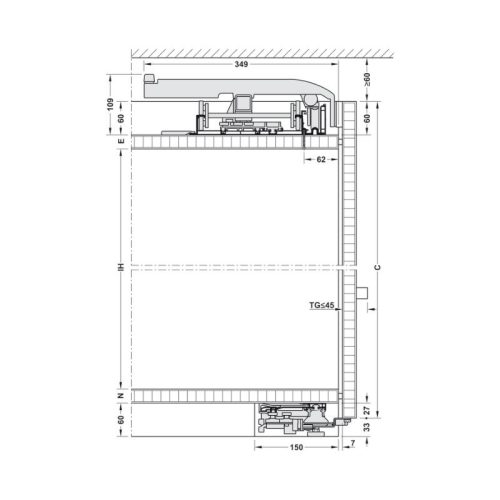 Bộ phụ kiện cửa trượt bằng mặt L 70F FB Hafele 406.11.120 4 Kích thước bộ phụ kiện cửa trượt bằng mặt L 70F FB Hafele 406.11.120