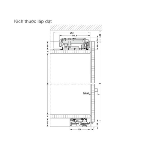 Bộ phụ kiện cửa trượt bằng mặt M 50F FB Hafele 406.11.287 4 Kích thước bộ phụ kiện cửa trượt bằng mặt M 50F FB Hafele 406.11.287