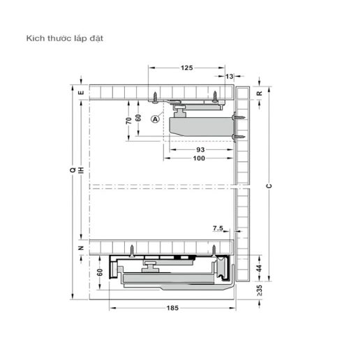 Bộ phụ kiện cửa trượt bằng mặt S/US 20FB Hafele 406.11.209 4 Kích thước bộ phụ kiện cửa trượt bằng mặt S/US 20FB Hafele 406.11.209