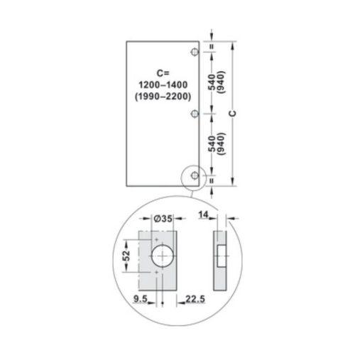 Bộ phụ kiện cửa trượt Hafele 408.45.025 5 Kích thước bộ phụ kiện cửa trượt Hafele 408.45.025