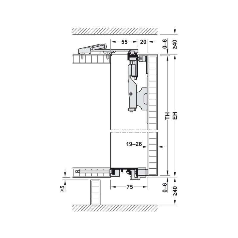 Kích thước cửa trượt xếp bằng gỗ Hafele 408.31.008 Kích thước cửa trượt xếp bằng gỗ Hafele 408.31.008