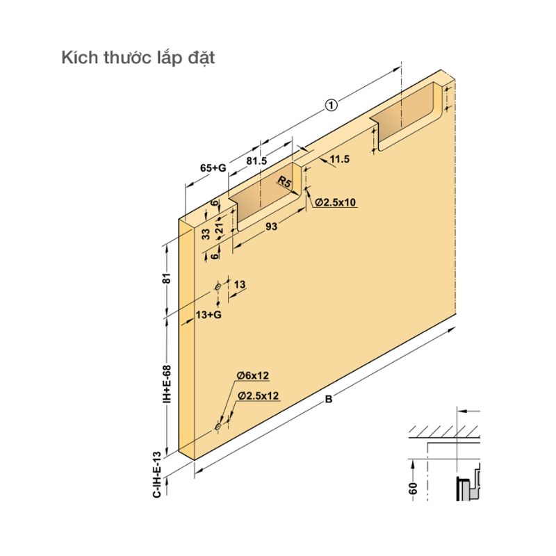 Kích thước lắp đặt phụ kiện cửa trượt bằng mặt Hafele 406.11.224 Kích thước lắp đặt phụ kiện cửa trượt bằng mặt Hafele 406.11.224