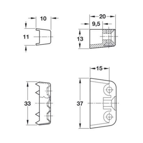 Liên kết RTA nâu 37x20x13mm Hafele 262.61.100 3 Kích thước liên kết RTA nâu 37x20x13mm Hafele 262.61.100