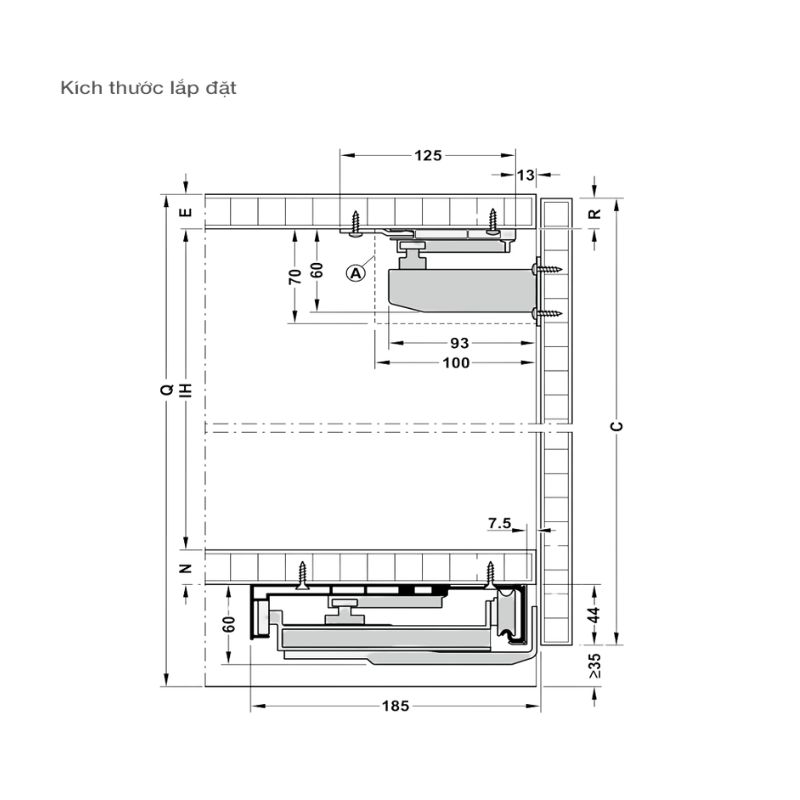 Kích thước phụ kiện cửa trượt bằng mặt S/US 20FB Hafele 406.11.207 Kích thước phụ kiện cửa trượt bằng mặt S/US 20FB Hafele 406.11.207