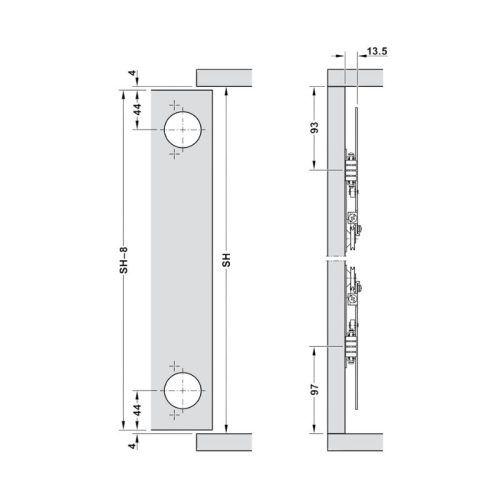 Phụ kiện cửa trượt Slido F-Park71 16B Hafele 408.25.010 4 Kích thước phụ kiện cửa trượt Slido F-Park71 16B Hafele 408.25.010