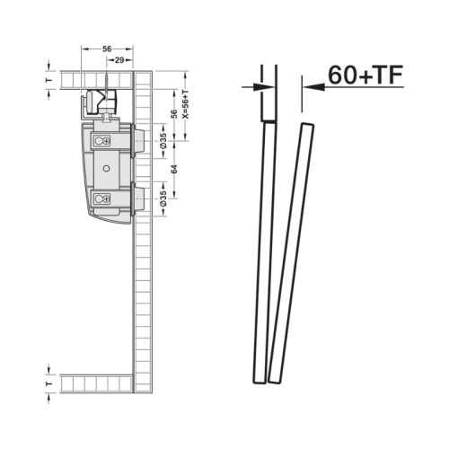 Phụ kiện cửa xếp trượt F-Fold61 25A phải Hafele 409.36.033 4 Kích thước phụ kiện cửa xếp trượt F-Fold61 25A phải Hafele 409.36.033