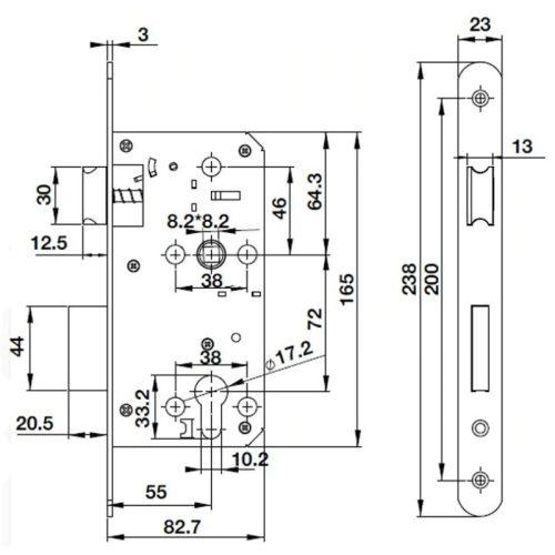 Thân khóa lưỡi gà chốt chết C/C 72mm Hafele 489.10.560 3 kich thuoc than khoa luoi ga chot chet cc 72mm hafele 489.10.560