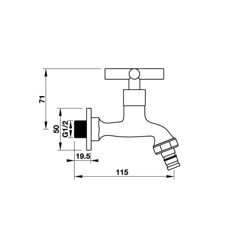 Vòi lạnh gắn tường có đầu răng Hafele 495.61.020 Vòi lạnh gắn tường có đầu răng Hafele 495.61.020