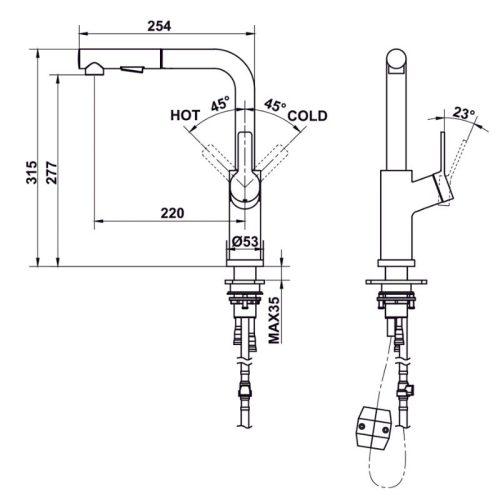 Vòi rửa chén LUX-P HT25-SH1P315 Hafele 570.85.048 4 Vòi rửa chén LUX-P HT25-SH1P315 Hafele 570.85.048