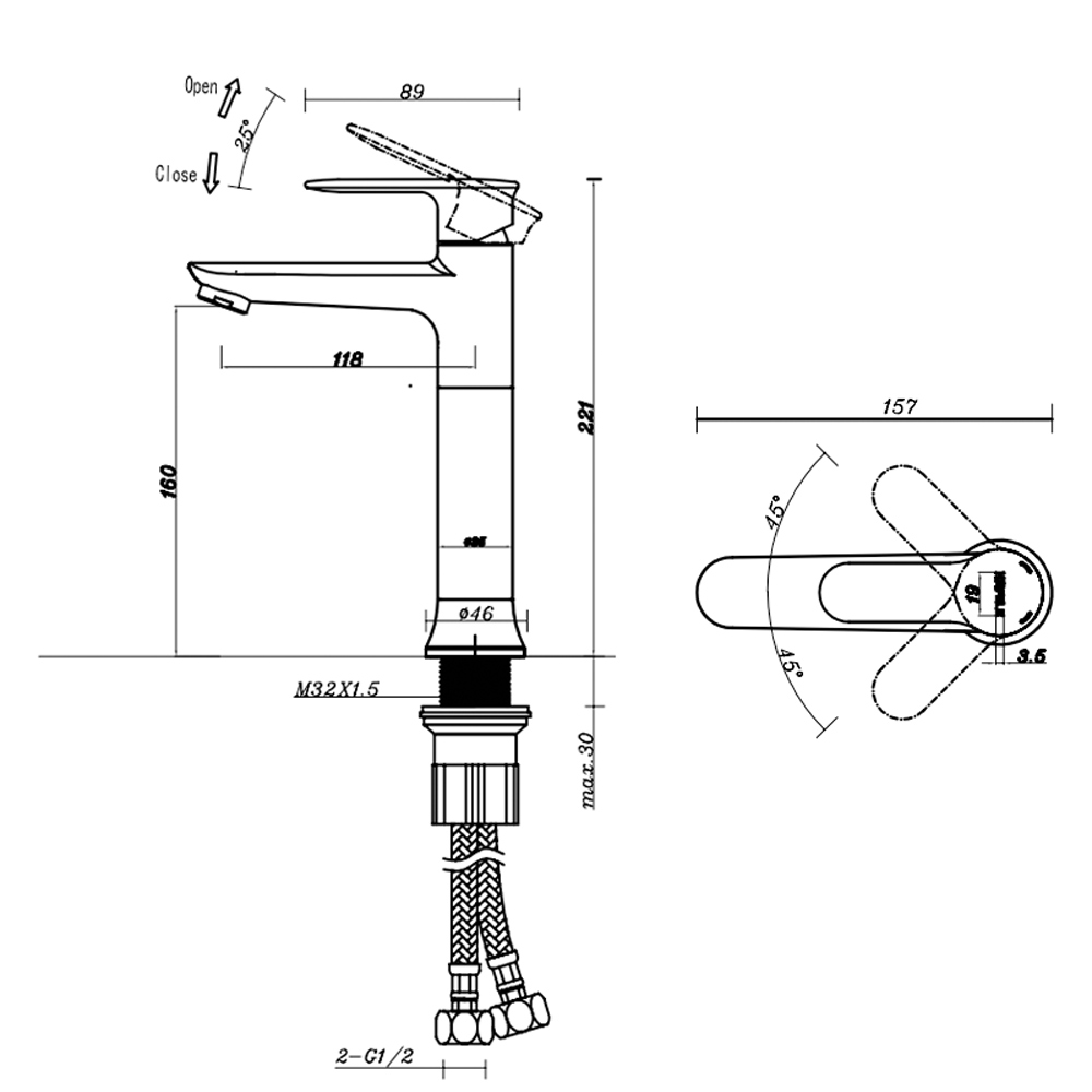 Vòi trộn lavabo Hafele Eco 160 485.61.046 Vòi trộn lavabo Hafele Eco 160 485.61.046