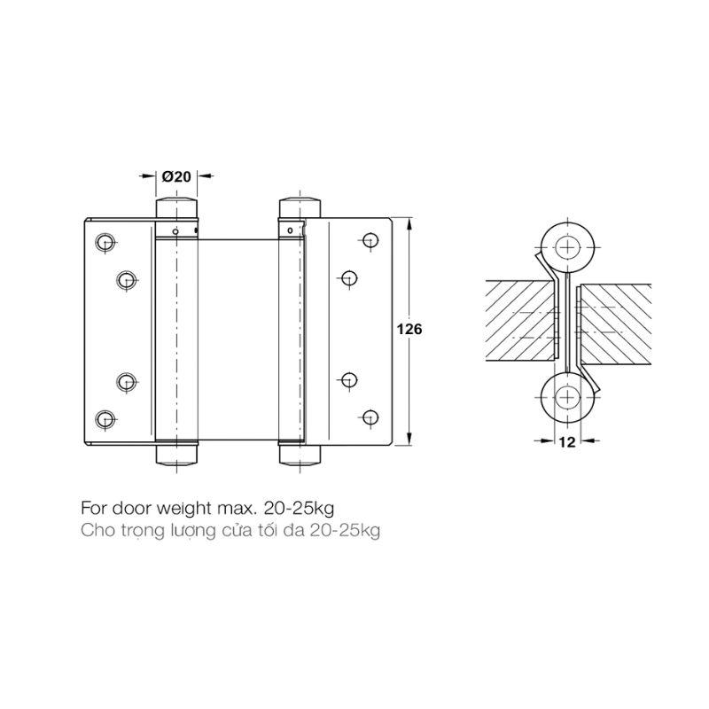 Thông số bản lề bật 2 chiều Hafele 927.97.060 Thông số bản lề bật 2 chiều Hafele 927.97.060