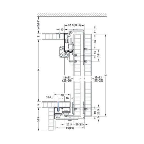 Thông số bộ cửa trượt Slido F-Line42 50B 2 cánh Hafele 400.51.165