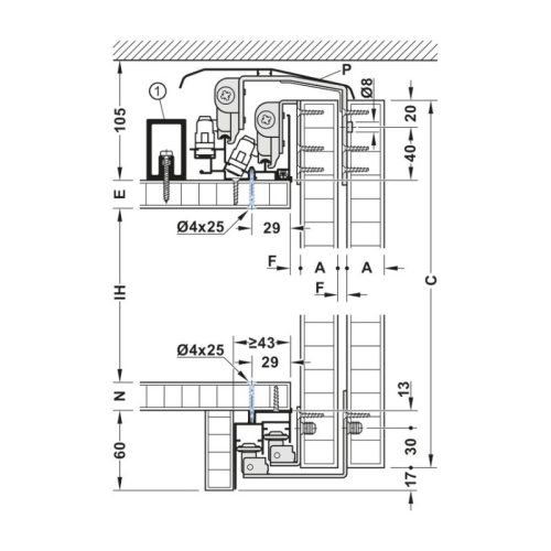 Bộ F-line44 80A 2 cánh giảm chấn 23-25 Hafele 407.41.016 3 Thông số bộ F-line44 80A 2 cánh giảm chấn 23-25 Hafele 407.41.016