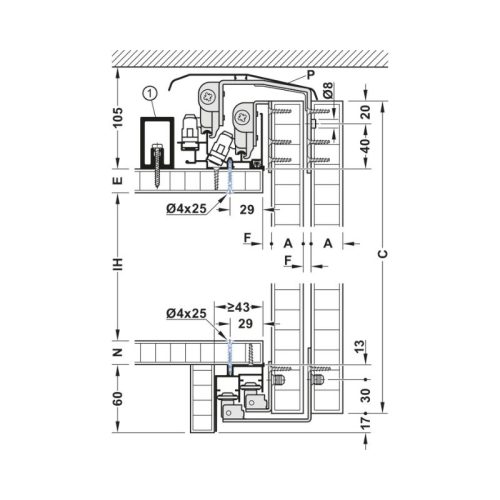 Bộ F-Line44 80A 2 cánh giảm chấn Hafele 407.41.014 3 Thông số bộ F-Line44 80A 2 cánh giảm chấn Hafele 407.41.014