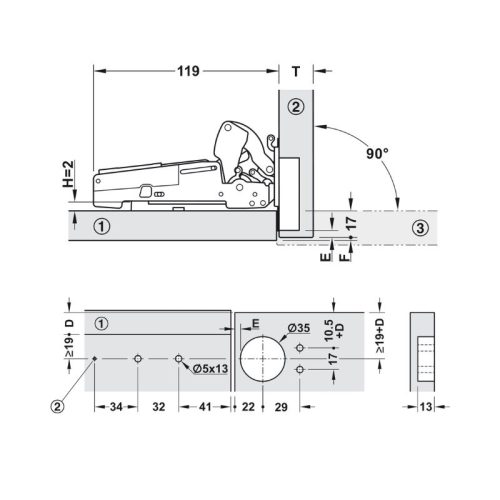 Bộ tay nâng cửa lật giảm chấn Hafele 365.13.701 4 Thông số bộ tay nâng cửa lật giảm chấn Hafele 365.13.701