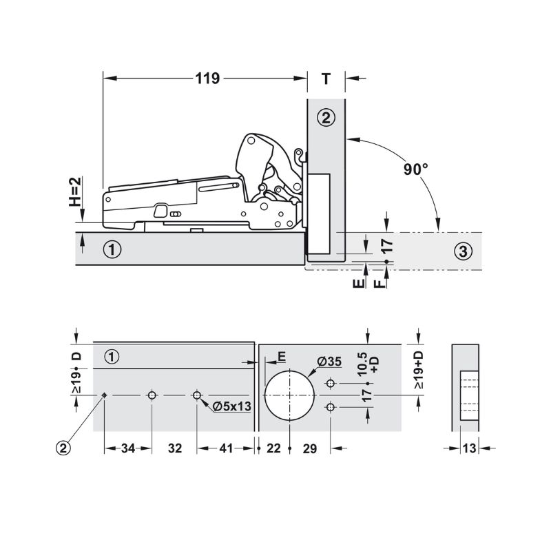 Thông số bộ tay nâng cửa lật giảm chấn Hafele 365.13.701 Thông số bộ tay nâng cửa lật giảm chấn Hafele 365.13.701