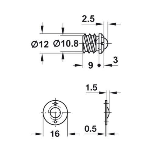 Thông số chặn cửa có bi sắt 12mm Hafele 241.86.114