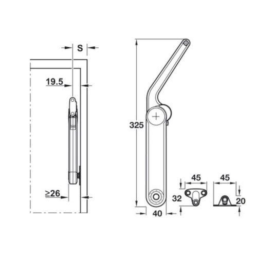Thông số chung tay nâng cho cánh tủ gỗ Free Maxi Hafele 373.69.511