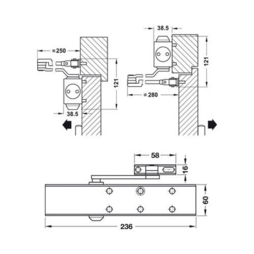 Cơ cấu đóng cửa tự động DCL51 HO Hafele 931.84.663 3 Thông số cơ cấu đóng cửa tự động DCL51 HO đen Hafele 931.84.663