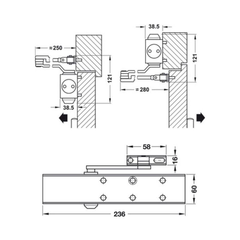 Thông số cơ cấu đóng cửa tự động DCL51 HO đen Hafele 931.84.663 Thông số cơ cấu đóng cửa tự động DCL51 HO đen Hafele 931.84.663