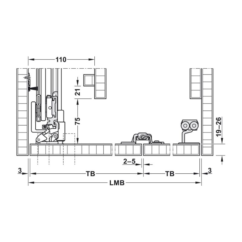 Thông số cửa trượt xếp bằng gỗ Hafele 408.31.010 Thông số cửa trượt xếp bằng gỗ Hafele 408.31.010