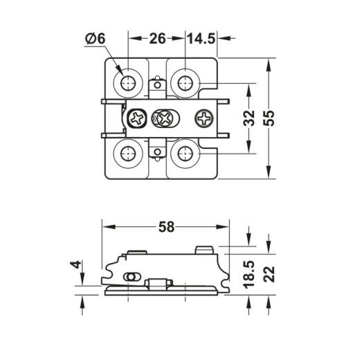 Đế bản lề thép Hafele 327.33.010 4 Thông số đế bản lề thép Hafele 327.33.010