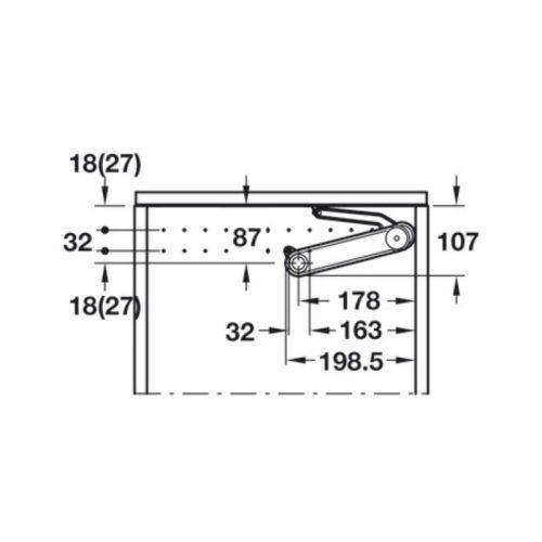 Thông số đóng tay nâng rương Maxi Up 3675H Hafele 373.85.702