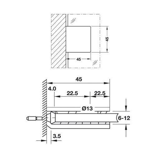 Kẹp kính tường 90 độ Hafele 981.00.562 3 Thông số kẹp kính tường 90 độ Hafele 981.00.562