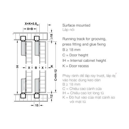 Thông số phụ kiện cửa trượt tủ Slido F-Line18 50A Hafele 401.30.016