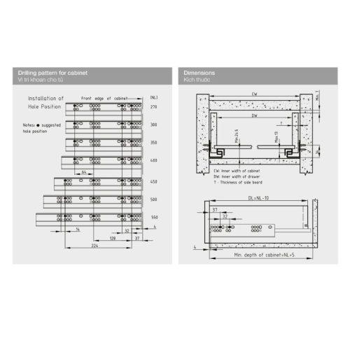 Ray âm EPC EVO Hafele 433.32.500 3 Thông số ray âm EPC EVO Hafele 433.32.500