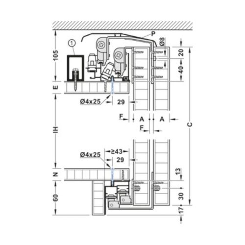 Ray đôi cho cửa trượt Hafele Slido F-Line44 80A 406.78.707 3 Thông số ray đôi cho cửa trượt Slido F-Line44 80A Hafele 406.78.707