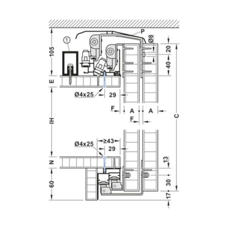 Thông số ray đôi cho cửa trượt Slido F-Line44 80A Hafele 406.78.707 Thông số ray đôi cho cửa trượt Slido F-Line44 80A Hafele 406.78.707