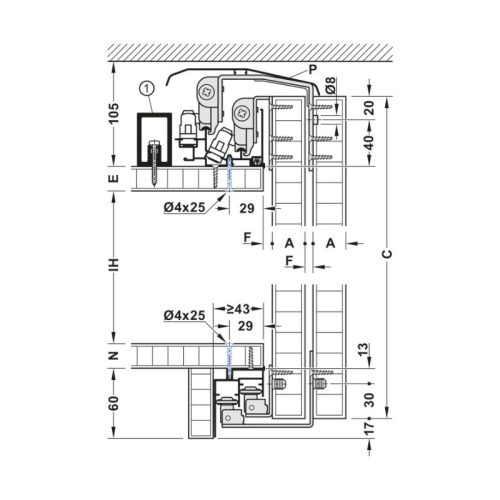Ray trượt cho bộ F-Li44 80A Hafele 406.78.706 3 Thông số ray trượt cho bộ F-Li44 80A Hafele 406.78.706
