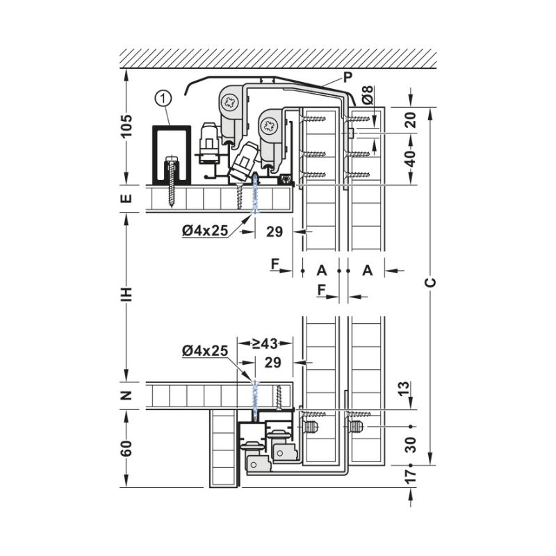 Thông số ray trượt cho bộ F-Li44 80A Hafele 406.78.706 Thông số ray trượt cho bộ F-Li44 80A Hafele 406.78.706