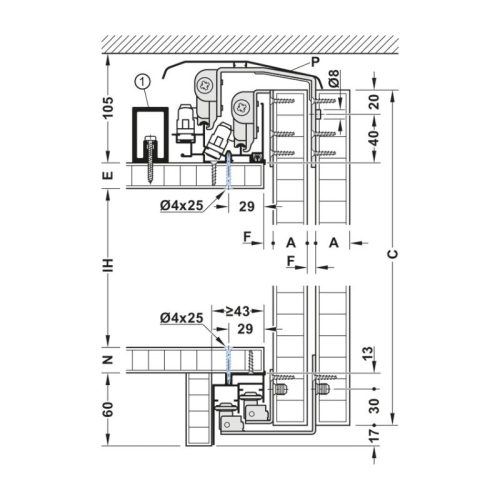 Ray trượt dưới F-Li44 80A Hafele 406.78.712 3 Thông số ray trượt dưới F-Li44 80A Hafele 406.78.712