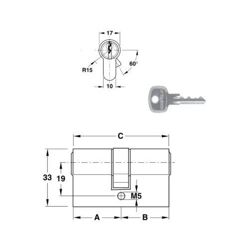 Ruột khóa 2 đầu chìa Hafele 916.69.989 2 Thông số ruột khóa 2 đầu chìa Hafele 916.69.989