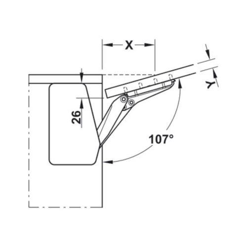 Tay nâng Free Flap Hafele 372.91.406 4 Thông số tay nâng Free Flap Hafele 372.91.406