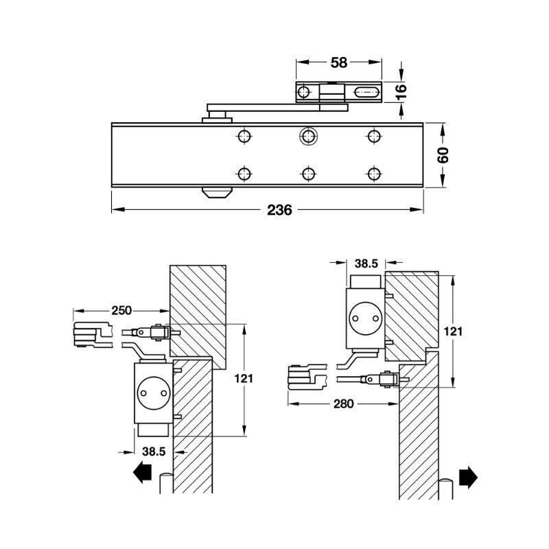 Thông số thiết bị đóng cửa tự động Hafele 931.84.829 Thông số thiết bị đóng cửa tự động Hafele 931.84.829