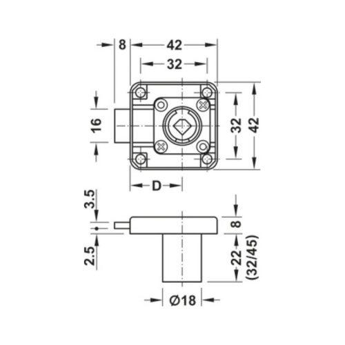 Thông số vỏ khóa vuông Hafele 232.26.330