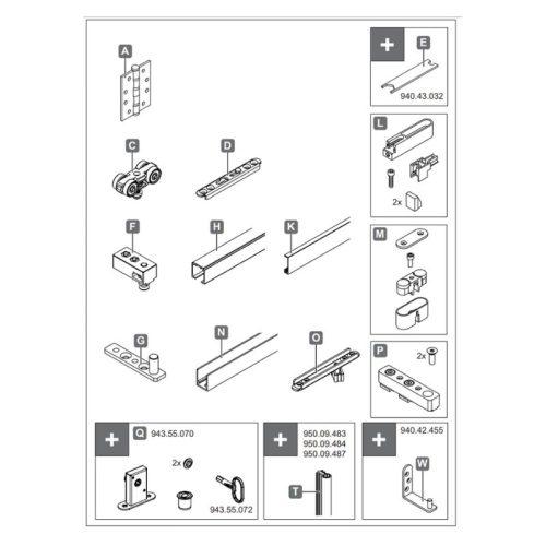 Phụ kiện cửa trượt xếp cho cửa gỗ Hafele 940.42.512 3 Trọn bộ phụ kiện cửa trượt xếp cho cửa gỗ Hafele 940.42.512