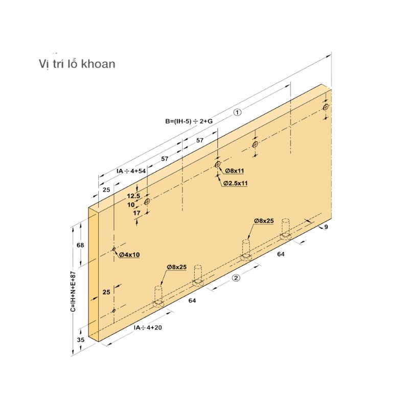 Vị trí bộ phụ kiện cửa trượt bằng mặt M 50F FB Hafele 406.11.287 Vị trí bộ phụ kiện cửa trượt bằng mặt M 50F FB Hafele 406.11.287