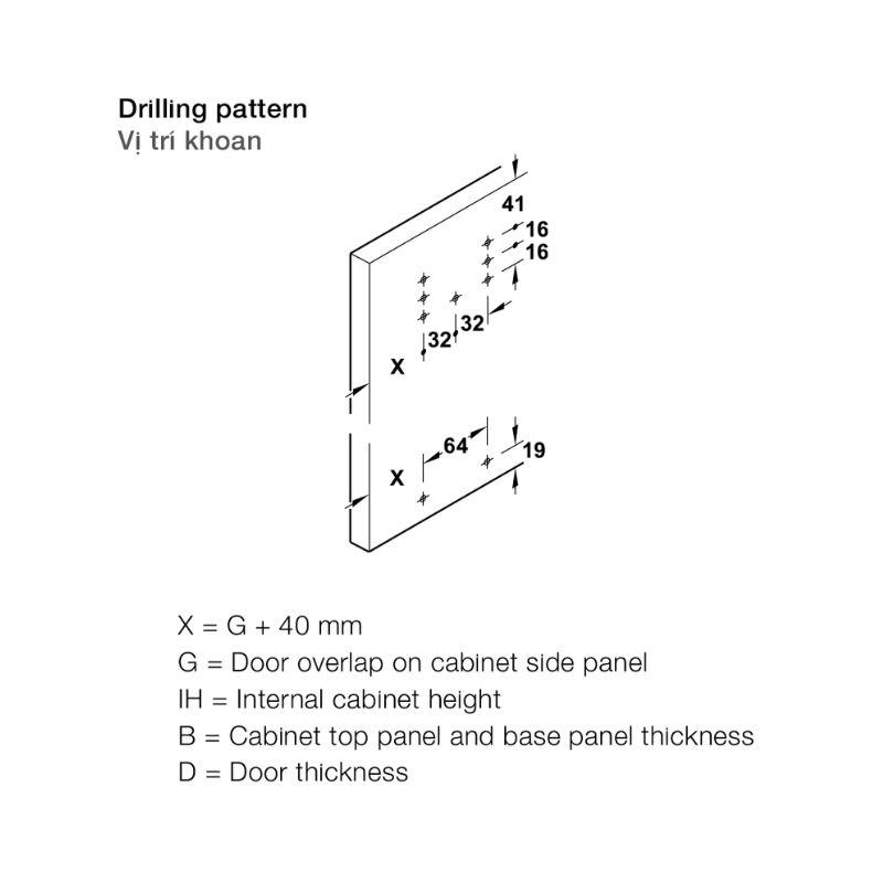 Vị trí khoan phụ kiện cửa trượt Slido Classic 70 VF A Hafele 402.35.001 Vị trí khoan phụ kiện cửa trượt Slido Classic 70 VF A Hafele 402.35.001