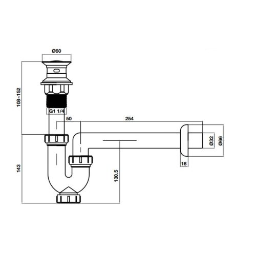 Bộ xả Pop-up có xả tràn/bẫy nước P-Trap Hafele 485.60.295 3 Kích thước bộ xả Pop-up có xả tràn/bẫy nước P-Trap Hafele 485.60.295
