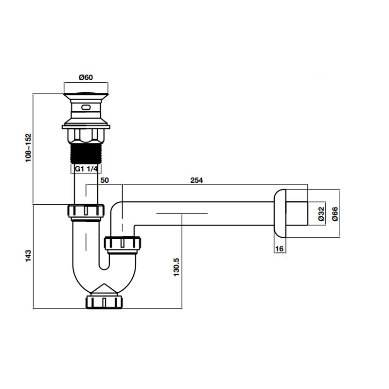 Kích thước bộ xả Pop-up có xả tràn/bẫy nước P-Trap Hafele 485.60.295 Kích thước bộ xả Pop-up có xả tràn/bẫy nước P-Trap Hafele 485.60.295