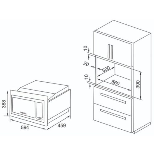 Kích thước lò vi sóng Spelier SP 8213EU