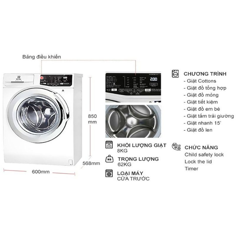 Kích thước máy giặt Electrolux EWF8025BQWA Kích thước máy giặt Electrolux EWF8025BQWA